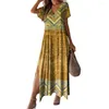 Повседневные платья платья Женщины макси -богемный стиль отпуск с 3D -печатным сплит