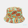 Wide Brim Tropical Fruit Papaya Pattern Bucket Hats Men Double Side Basin Caps Male Sunscreen Fisherman Hat