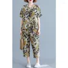 Calças de duas peças femininas feminina feminino verão Vintage estilo étnico impressão com manga curta tops feminina casual solto de praia capri roupa zl320