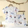 Clothing Sets Popular in SummCottonSafe Baby Children Clothes Set Cute Cartoon Short Sleeve Home Pajama Set Sleepwear Soft Breathable Y240415