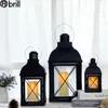 Candle Holders Black Metal Outdoor Holder Glass Stand Windproof Romantic Nordic European Decor Center Table Living Room