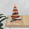 Decorative Figurines Unique Christmas Tree Ornament Rotating Wooden Building Blocks Festive Desktop Ornaments For Home Decor Holiday