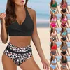 Dames zwemkleding Hoog getailleerde sexy bikini sets Biquini Push Up Two -Pally Ruched Print Mujer Women Suit Y2K Beachwear