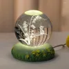 Figurines décoratives Lumineux Crystal Ball Nightlight Fleurs créatives et chaton LED Resin atmosphère Light Home Room de chambre à coucher décor