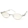 Lunettes de soleil en métal incrusté de diamant petit châssis ovales hommes hommes punk rétro lunettes en argent anti-bleu lége