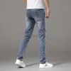 Designer en jeans masculin tendance des jeans pour hommes élastiques élastiques slim fit imprimement bleu décontracté mi-hauteur pantalon denim masculin