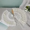 Dekoratif Figürinler Beyaz Lolita Dantel El Fan Parti Düğün Gelin İmitasyon İncili Dekorasyonu DIY El Yapımı Moda Po Prop