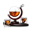 Creative Globe Decanter Set with LeadFree Carafe Fine Wood Stand and 2 Whiskey Glasses Premium Gift 240415