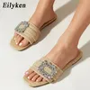 Eilyken Summer Glitter Rhinestone Mulheres chinelas de diamante brilhante Borda de cristal de cana -de -praia Sapatos de praia Zapatos Muje 240401