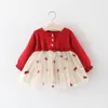 Robes de fille 6m-3 ans bébé printemps pour princesse dentelle de lacet premier anniversaire en mailles rouges tenues vêtements 2024