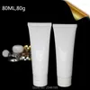 Bouteilles de rangement 80 ml 80g 50pcs / lot White Plastique Cosmetic Cosmetic Soft Body Lotion Champooing Conteneur Refipillable Bottle Emballage pour gymnase