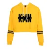 Rapper Kmn Gang Crop Top Hoodie Harajuku geschnittene Sweatshirt Streetwear Hip Hop Langarm Pullover Tops Sudaderas Mujer