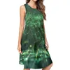 Kvinnors tankar Kvinnor trycker 2024 Summer Cool Green Printing Scoop Neck Tank Dress Casual ärmlös Boho Beach sundress Loose Clothing