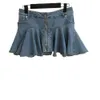 Dames front rits lotus blad swing korte denim half rok blauw