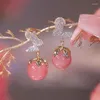 Brincos pendurados borboleta moda coreana para mulheres rosa opala dia dos namorados aniversário joias presente