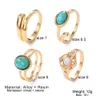 Alloy Inlaid Color Retaining Ring, Artistic Style, Fashionable and Minimalist Ring Combination, 4-piece Set