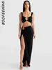 Abiti da lavoro Boofeenaa SEXY SEXT SET SET SIGHT E TOP BEACH DACATION OUTFITS WOMAN 2024 Summer High Slit Maxi Abito Blu Nero