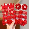 2024 Nouvel An chinois Red Celebration Children's Automn and Winter Girl Sweet Flower Pair Bow Hair Hair Clip