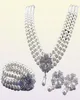 Rhodium Silver Tone Ivorycream Pearl Bridal Jewelry Set Collier Bracelet et boucles d'oreilles SETS8723670