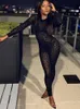 Djurinstinkt mesh bodystocking leopard se genom velor lång ärm rompers kvinnor jumpsuit sexig midnatt klubbkläder 240409