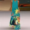 Vestidos casuais Vestido de verão feminino BOHO Sexy V Pesh Neck Tunic Tunic Tank uma linha Flowy Flowy Flowy Long Long Maxi Beach Party