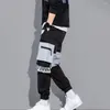 Men's Pants Cell Phone Pocket Trousers Cargo With Drawstring Waist Multiple Pockets Featuring Letter Print Ankle-banded For Any
