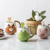 Mugs Creative Cute Cartoon Children Ceramic Water Cup Piggy Frog Couple With Spoon Panda Coffee Breakfast LB1253