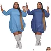 Sukienki plus size kobiety luźne modne okrągły zamek błyskawiczny elegancki stały kolor długi rękaw Duża kobieta z kropli odzież Wome Dhoyg