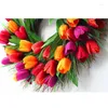 Flores decorativas Spring Spring Artificial Tulip Door Front Wreath Decoração Decoração Janela de parede de casamentos de casamento de pendura; primavera