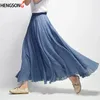 14 Farben Leinen Maxi Rock Falten Sie Vintage Boho Langes lässiges Baumwoll Beach Empire Aline Ladies Clothing 240402