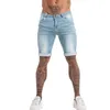 Calça jeans de jeans gingtto shorts de jeans skinny shorts jeans para homens cintura elástica slim fit streetwear grow 240412