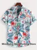 Leaf and Flamingo Print Shirt For Men Hawaiian Casual Beach Short Sleeve Fashion Tops Man Blue Summer Clothing 240415