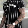 Erkek Tişörtler Erkek Tişört Los Angeles Baskılı Çizgili T-Shirt Erkek Gündelik Sokak Stili Elastik Yuvarlak Boyun T-Shirt Büyük Boyutlu Giyim Üst YQ240415