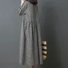 Summer WomenS Loose Fashion For Women Big Code Girl Japanese Style Linen Long Sleeve Checked Dress Boho Beach Maxi Sundress 240415