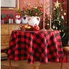 Bordduk American Plaid Christmas Round Tracloth Coffee Cover för klädmat
