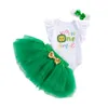 Baby Flying Summer Sleeves Sweetheart Princess Dress Set Korean Cute Baby Wrap Fart Coat Green Yarn Skirt 3-piece Set