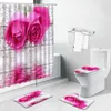 Duschgardiner lila blommor rose elegant tryckt gardin solros tulpan blommig badrum icke-halk matta set toalett täckmatta