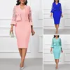 Casual Dresses Women Dress Set Elegant Lace Cardigan för med broderdetalj V Neck Design Tre kvartärmar Formella