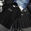 Two Piece Dress designer Straight tube hot diamond letter T-shirt top+high waisted pleated skirt half fashion set two-piece playful GS68