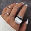 Personalized Fashion Geometric Round Adjustable Open Ring Set of 5 Creative Ball Alloy Rings