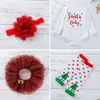 Autumn and Winter New Baby Skirt Set Christmas Tree Long Sleeved Sweetheart Checkered Princess Skirt Socks 4-piece Set