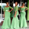 2024 Vestidos de dama de honra de sereia verde 1/2 mangas meia lante