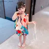 Clothing Sets Summer Baby Girls Clothing Sets Suspender Top Color Matching Floral Vest + ChildrenS Casual Pants Little Kids Clothes Suit Y240415