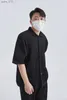 Men's T-Shirts Mike collar shirt pleated short sleeved mens plain shirt button up mens summer clothing black casual top yq240415