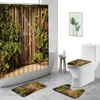 Douchegordijnen tuin bloemplant gordijn gordijn huisdecoratie pastoraal thema badkamer vierdelige niet-slip tapijt toilet deksel bad