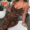 Casual Dresses Long Dress Women V-ringning Maxi Elegant Leopard Print för Spaghetti-remmen Backless Party Prom Sundress