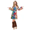 Robes décontractées Disco Robe 70s Tenues pour femmes Costumes de cosplay imprimé floral hippie avec bandeau de vêtements vintage lsadies