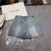 24SS lente/zomer ss zware industrie warm opgerolde diamant triomfantschoenpatroon gewassen oude hoge taille denim shorts