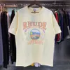 Rhude New 2024 Designer Mens T Shirt Modna graficzna graficzna damska odzież męska koszula Rhude Lose krótkie rękawie Graffiti Rhude koszulka wysokiej jakości Tee 4068