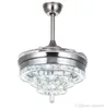 LED Crystal Chandelier Fan Lights غير مرئية مرئية مروحة المصابيح الكريستالية غرفة المعيشة غرفة نوم مطعم السقف الحديثة مروحة 42 بوصة مع REMO8387586